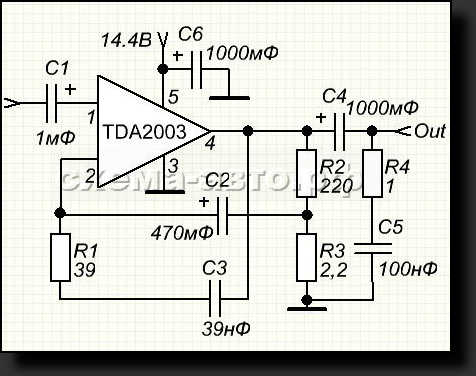 Простой усилитель на микросхеме TDA2003